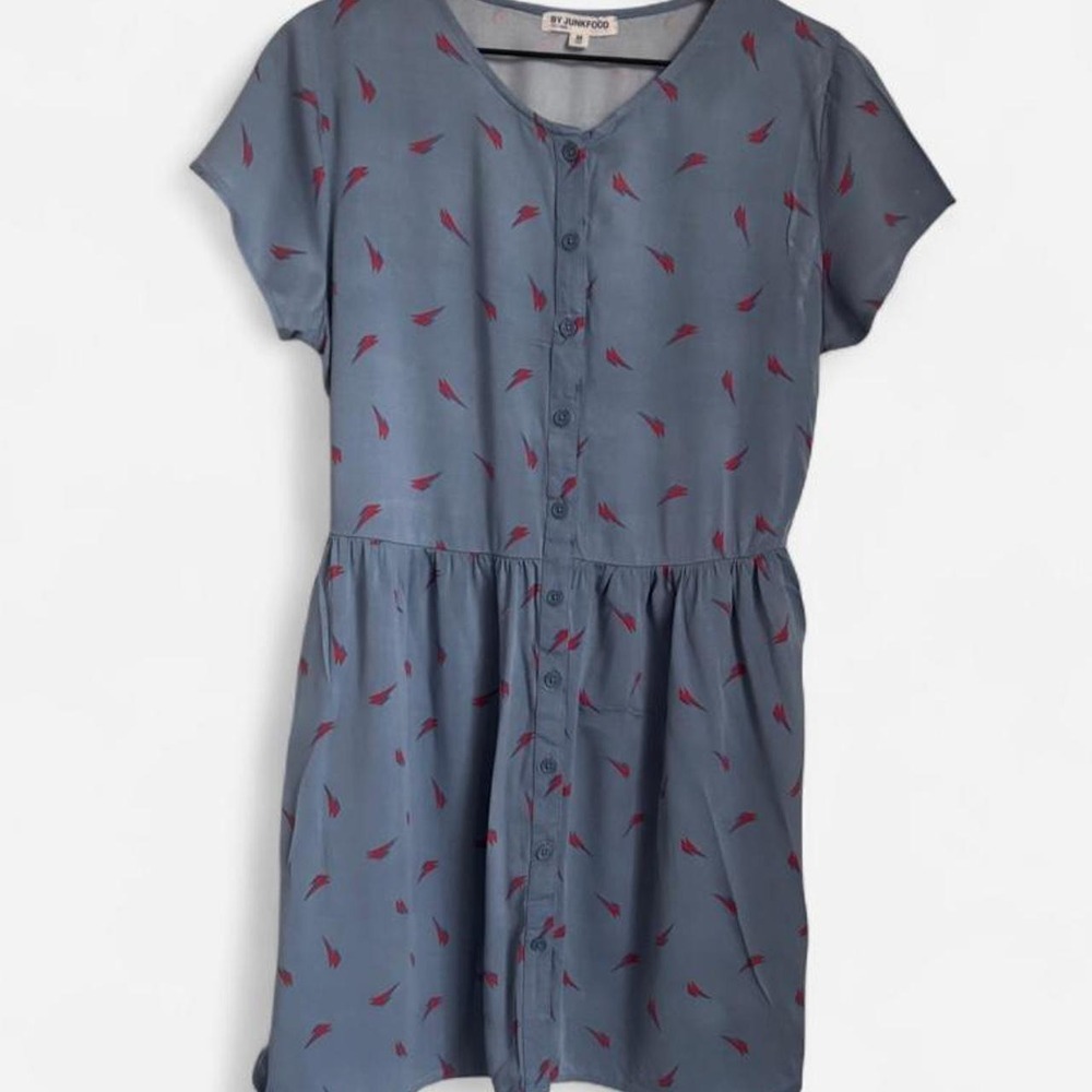 Junk Food Clothing Retro Leaf Print Knit Dress Blue Crimson Red Summer